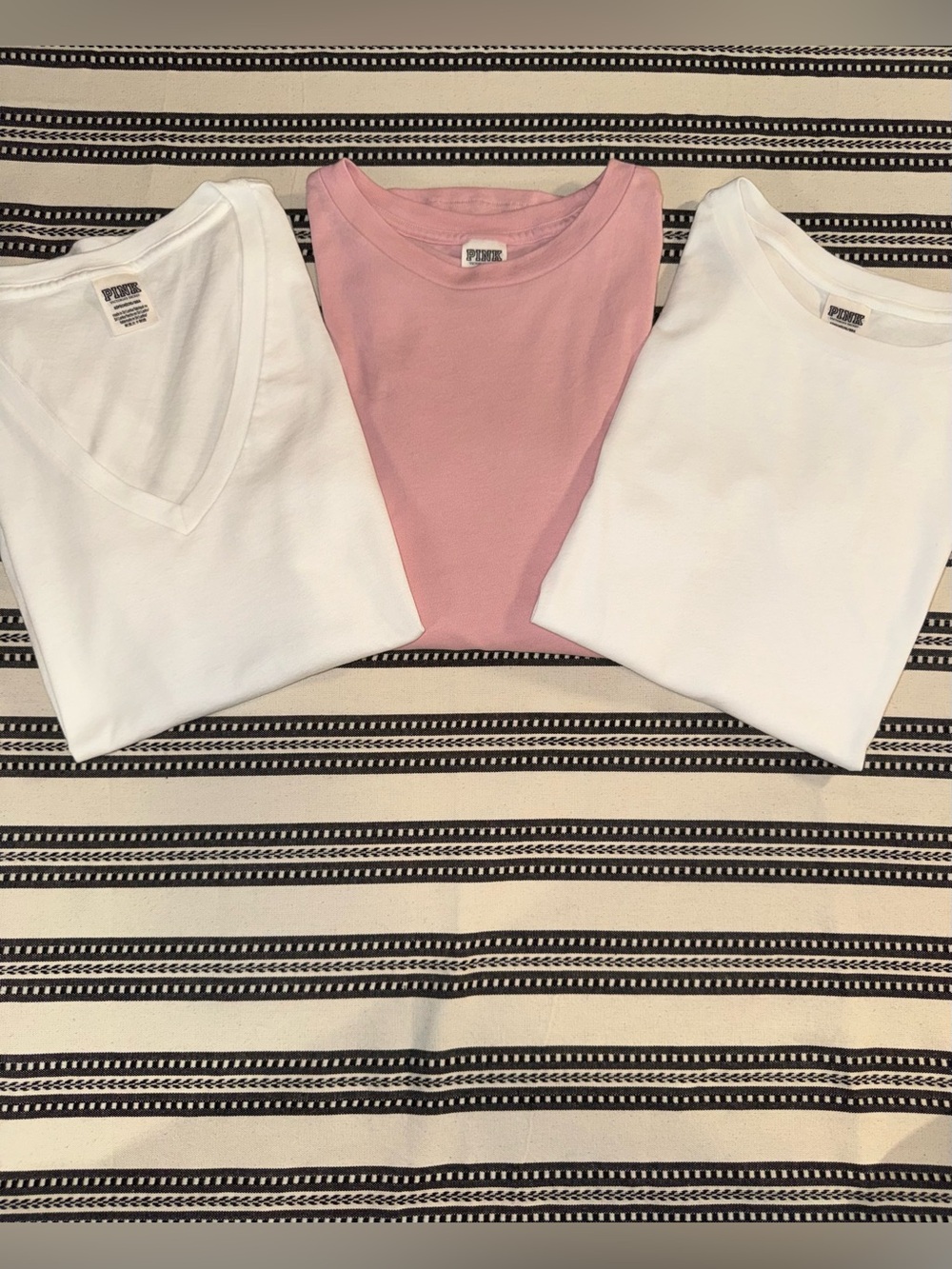 NWOT PINK Victoria's Secret Pink and White Short-Sleeve Tee 3-Pack Set, S